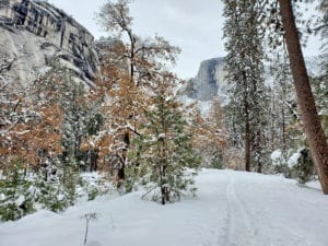 Snowshoeing on the Mist Trail, one of the reasons winter is the best time of year to visit Yosemite. 