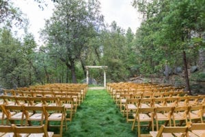 Just one of the many ceremony setups available from Evergreen Lodge, a top Yosemite wedding venue.