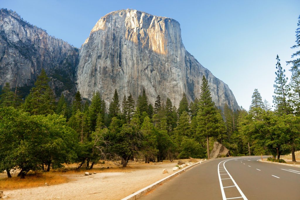 An incredible view of El Capitan as you are finishing the Yosemite Valley drive through Yosemite. 