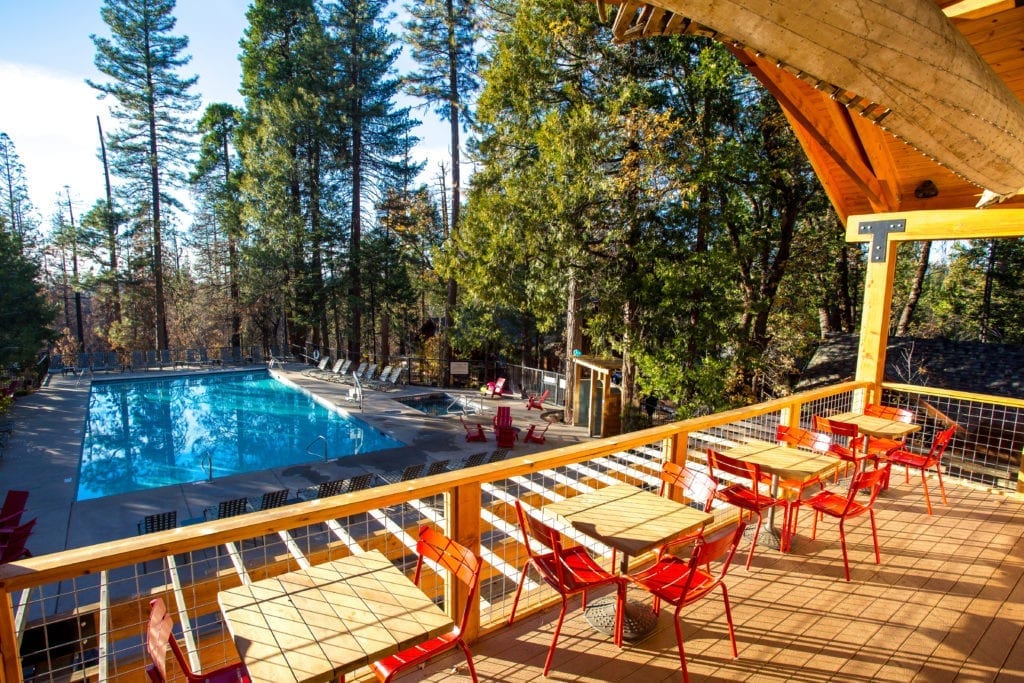 Evergreen Lodge outdoor pool area.